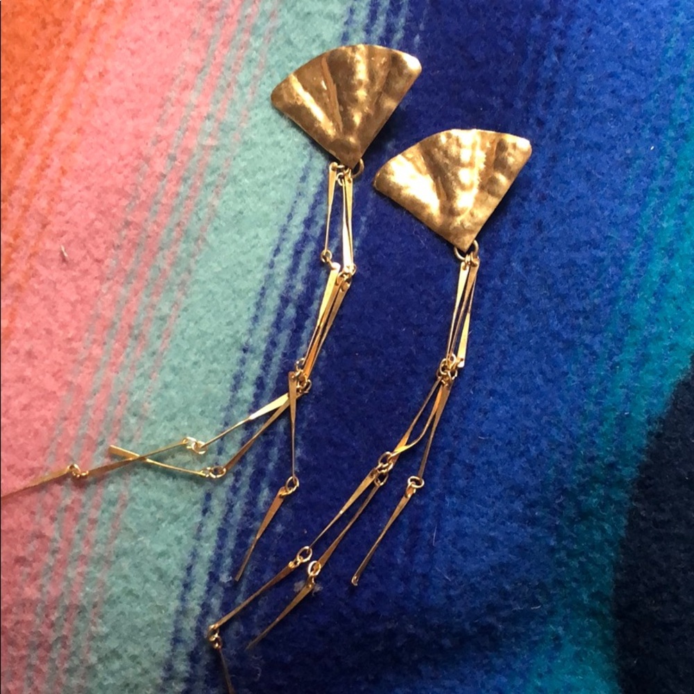 Vintage Gold Long Dangle Fan Earrings